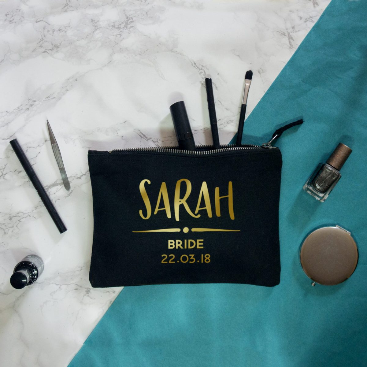 Personalised Wedding Makeup bag with date - Image 2