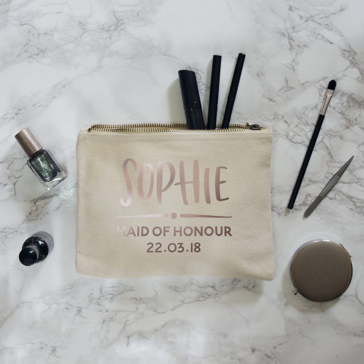 Personalised Wedding Makeup bag with date