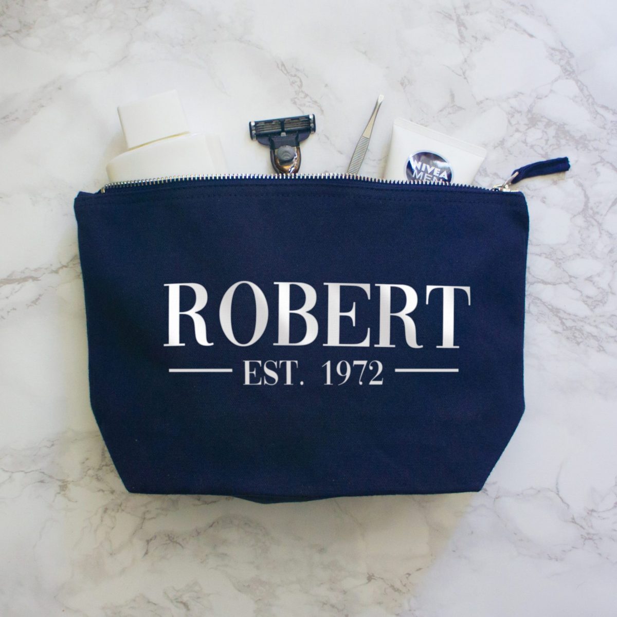 Personalised Men's Wash Bag with name and date