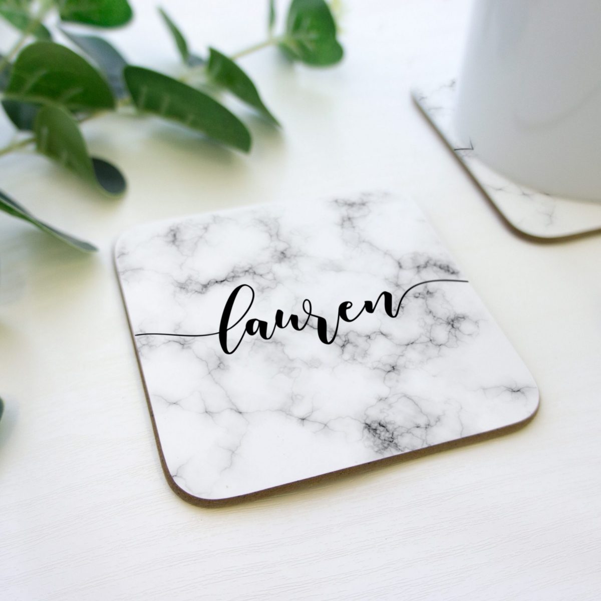 Personalised marble coaster with script name