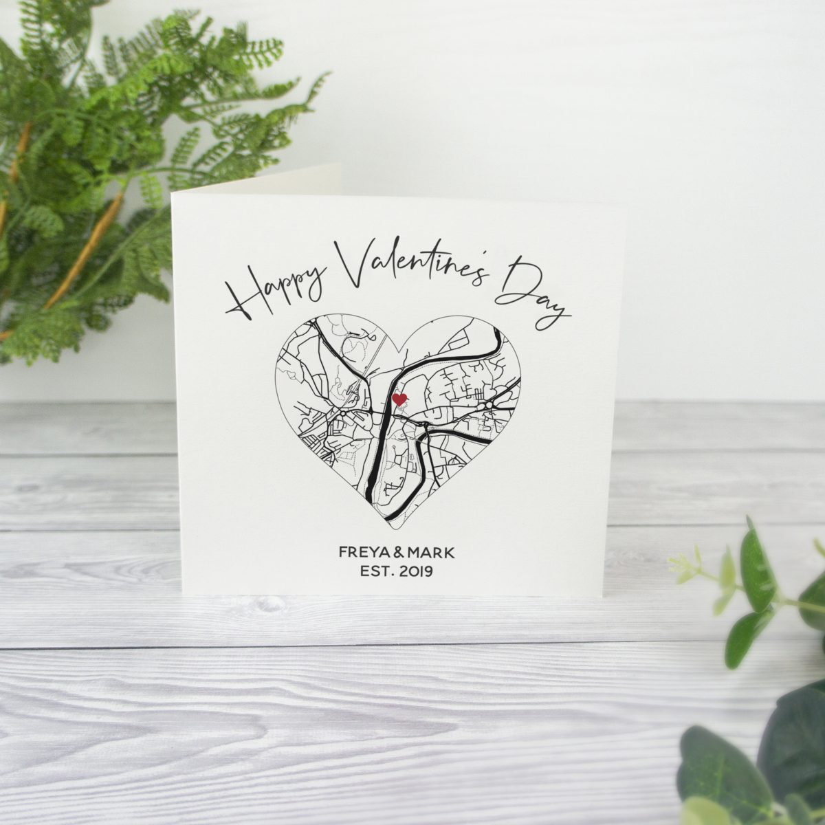 Black & White Heart Valentine's Day Map Card