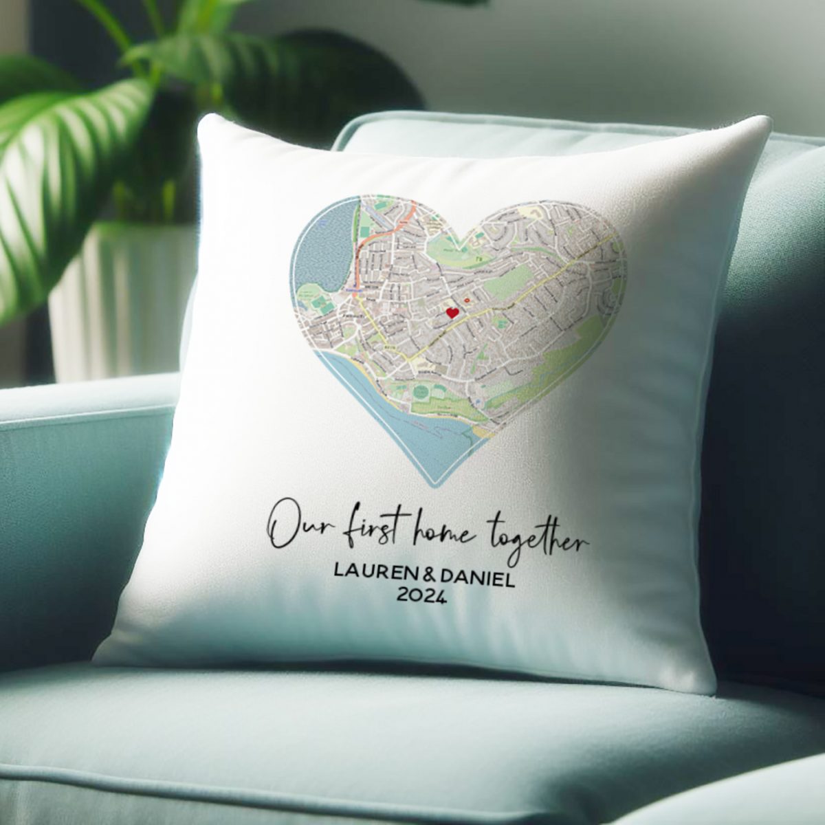 First Home Heart Map Cushion